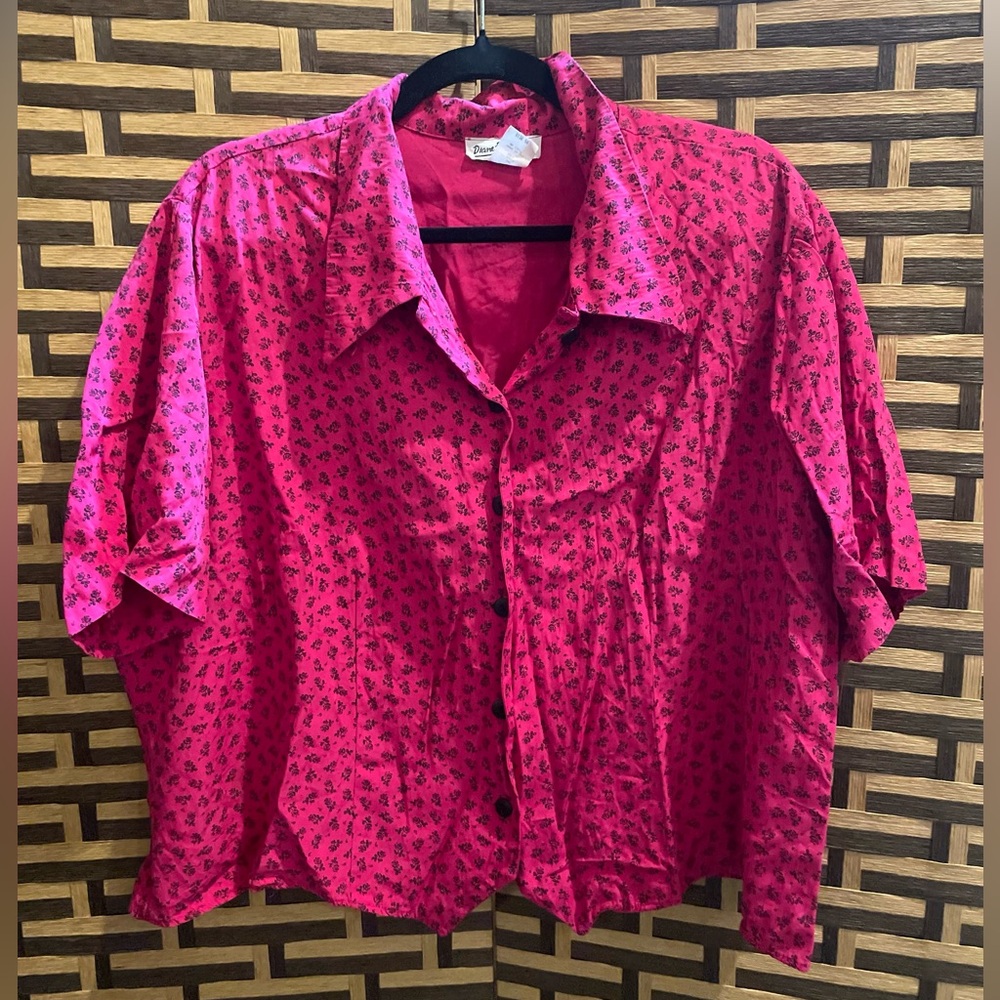 VINTAGE DIANE FREMON pink floral print button blouse womens 2x
